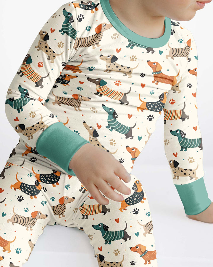 Cartoon Dachshund Bamboo Two Piece Long Sleeve Pajama Set