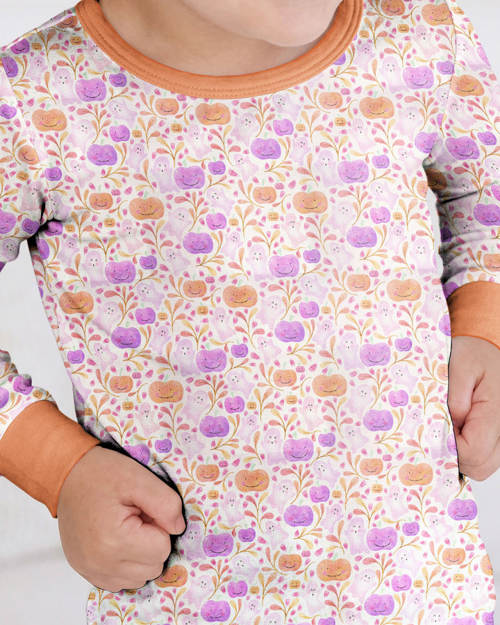 Pastel Pumpkins and Ghosts Bamboo Two Piece Long Sleeve Pajama Set