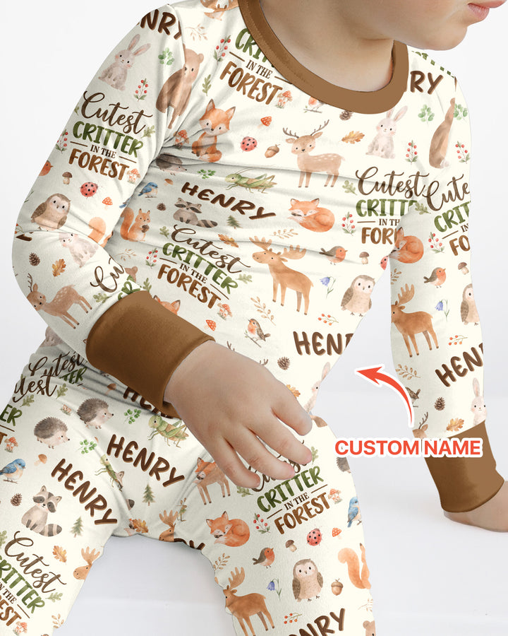 Custom Name Cutest Critter In The Forest Bamboo Two Piece Long Sleeve Pajama Set