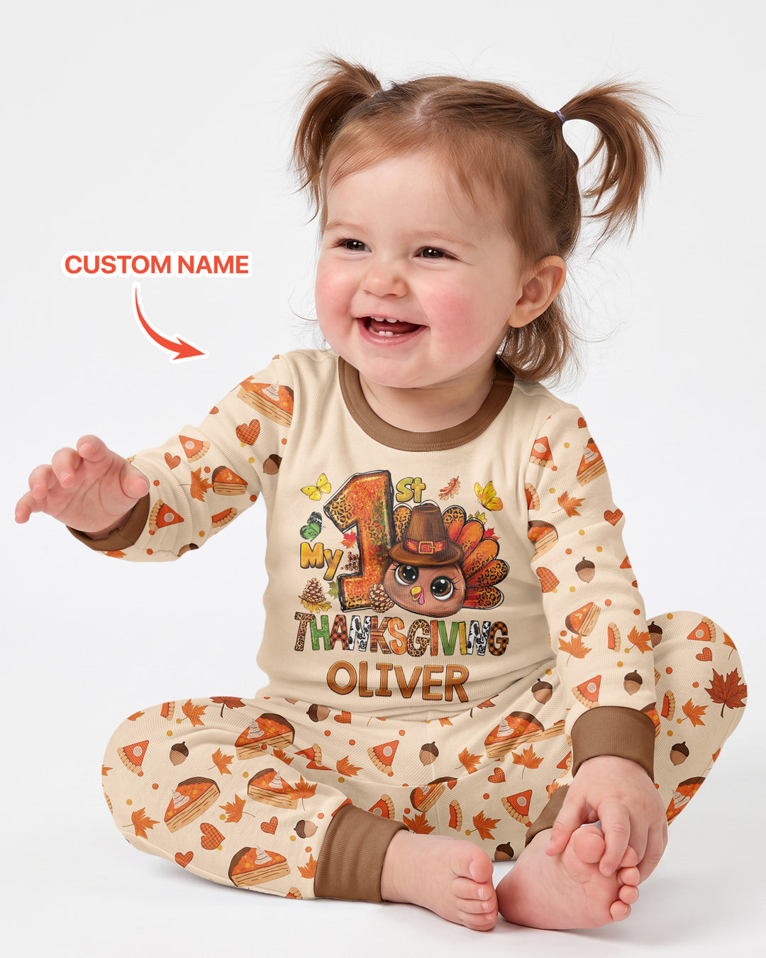 Custom Name My First Thanksgiving Bamboo Two Piece Long Sleeve Pajama Set
