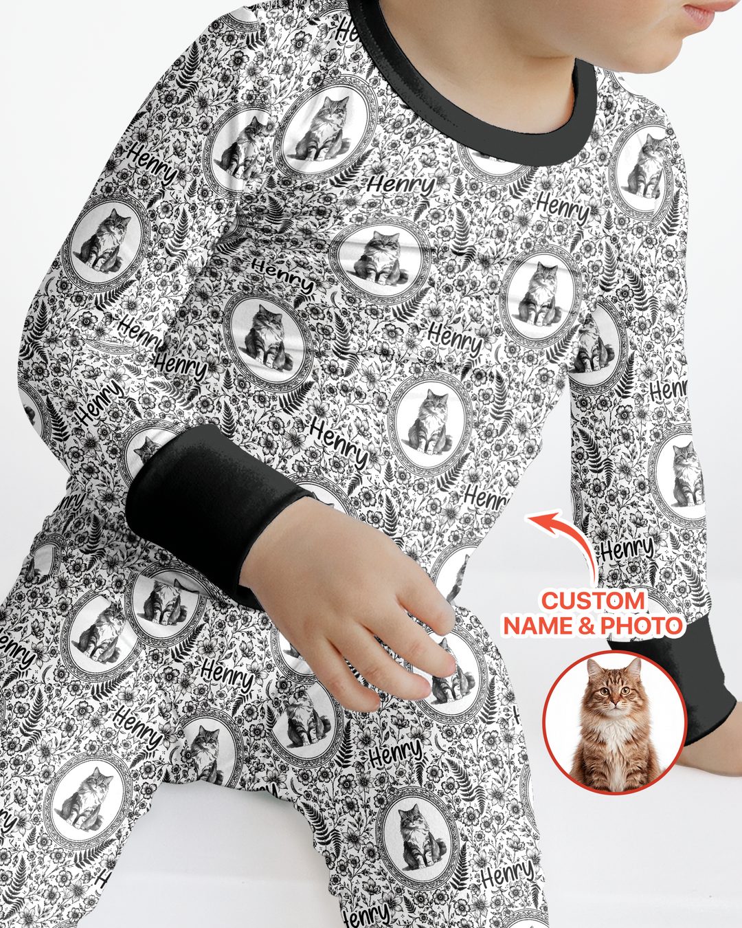 Custom Pet Photo Chinoiserie Garden Bamboo Two Piece Long Sleeve Pajama Set