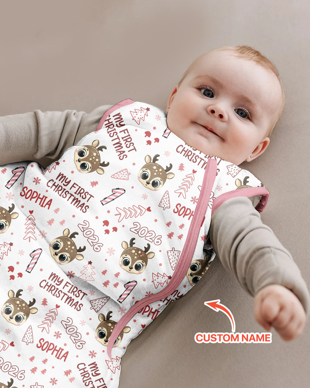 Custom Name Reindeer Doodle My First Christmas Bamboo Sleep Bag