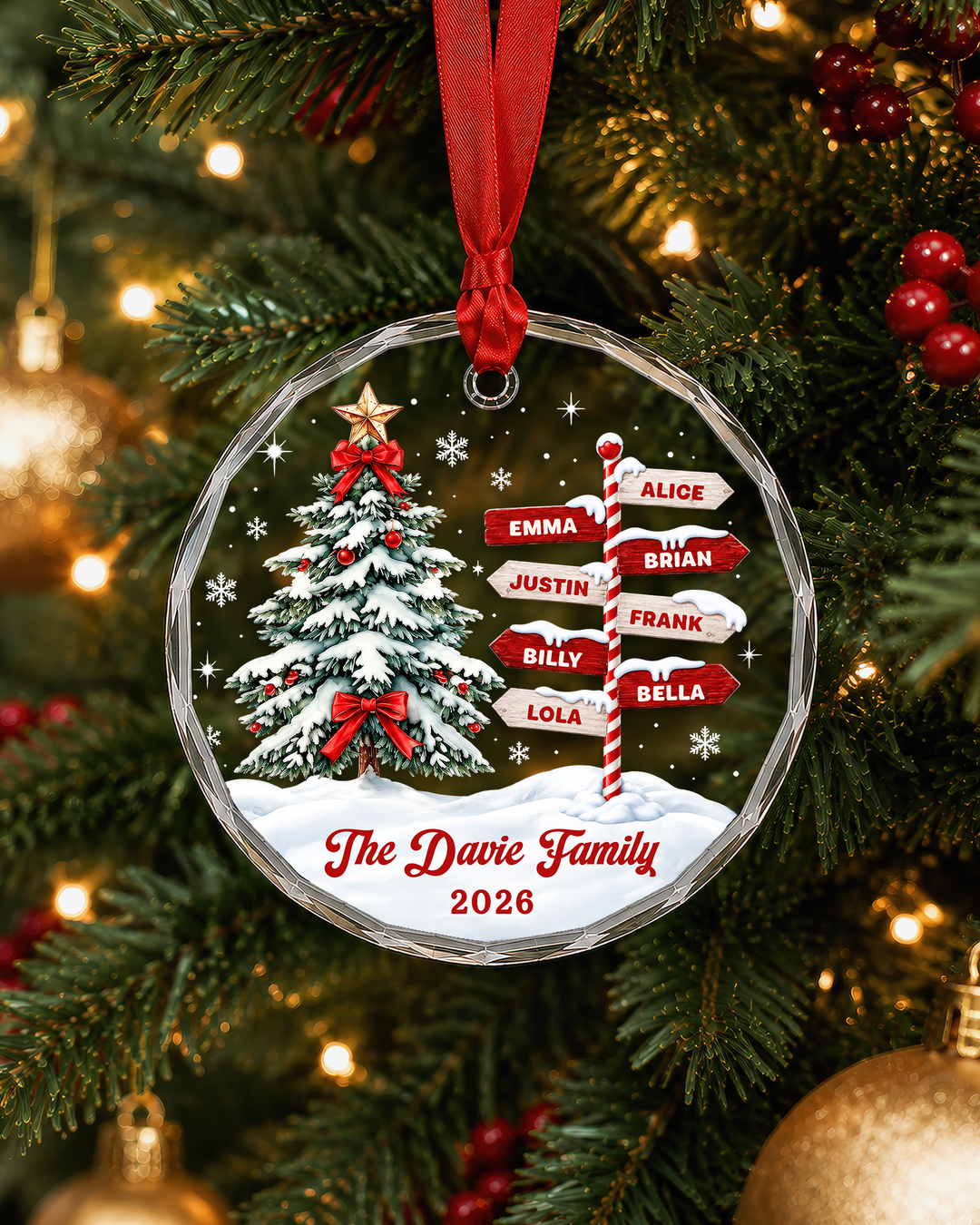 Merry Family Signpost Glass Ornament