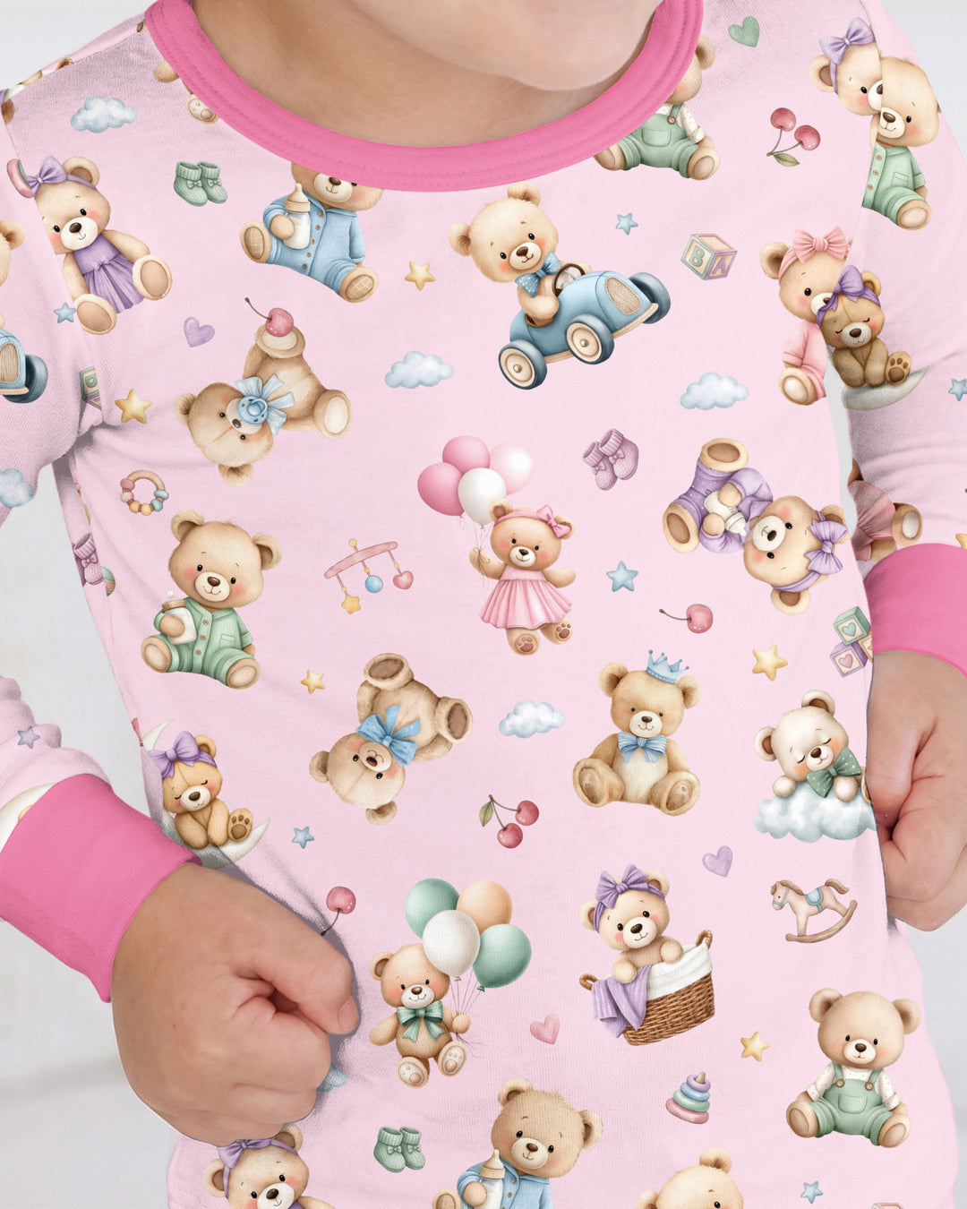 Kawaii Teddy Bamboo Two Piece Long Sleeve Pajama Set