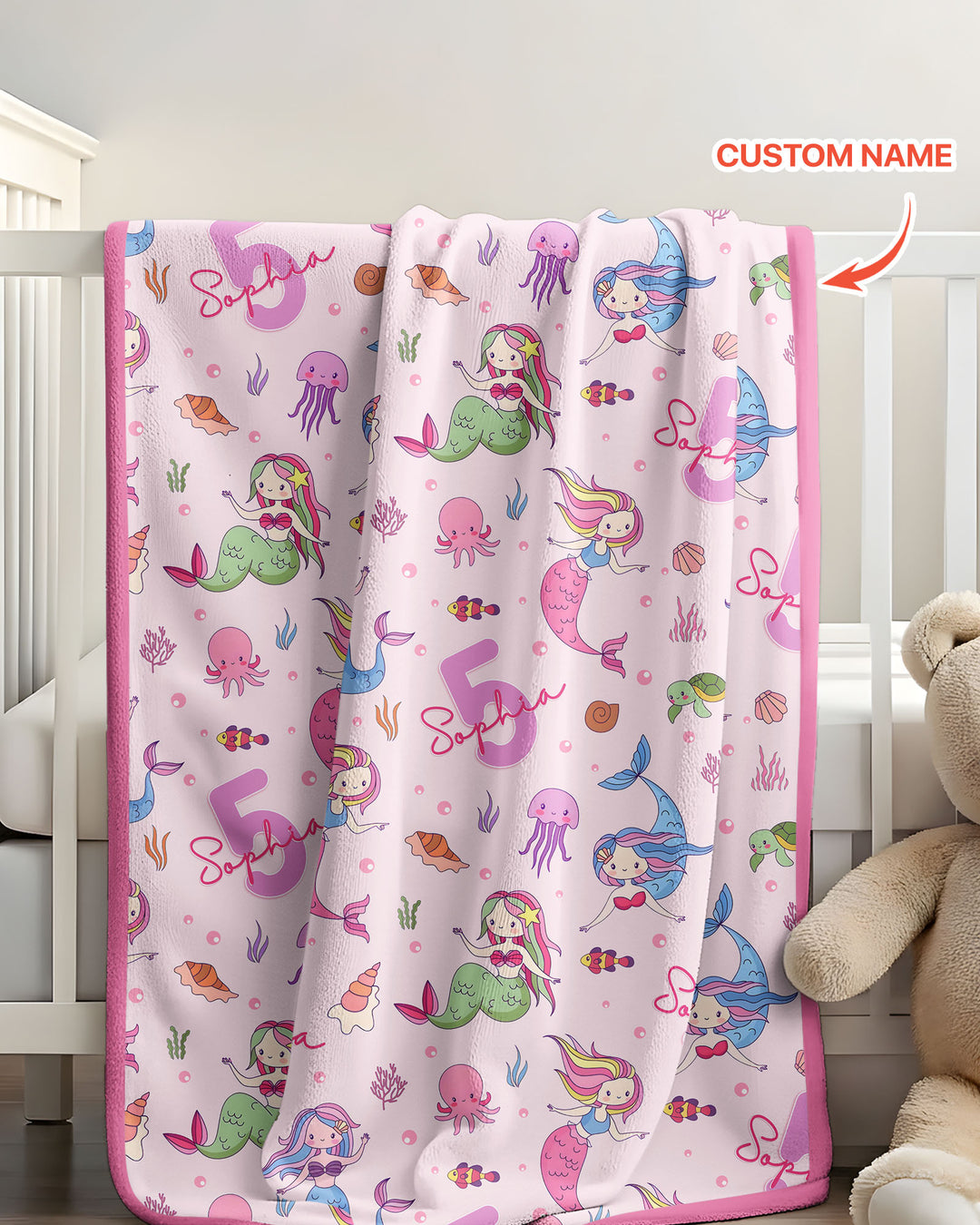 Custom Name Birthday Mermaid Bamboo Blanket