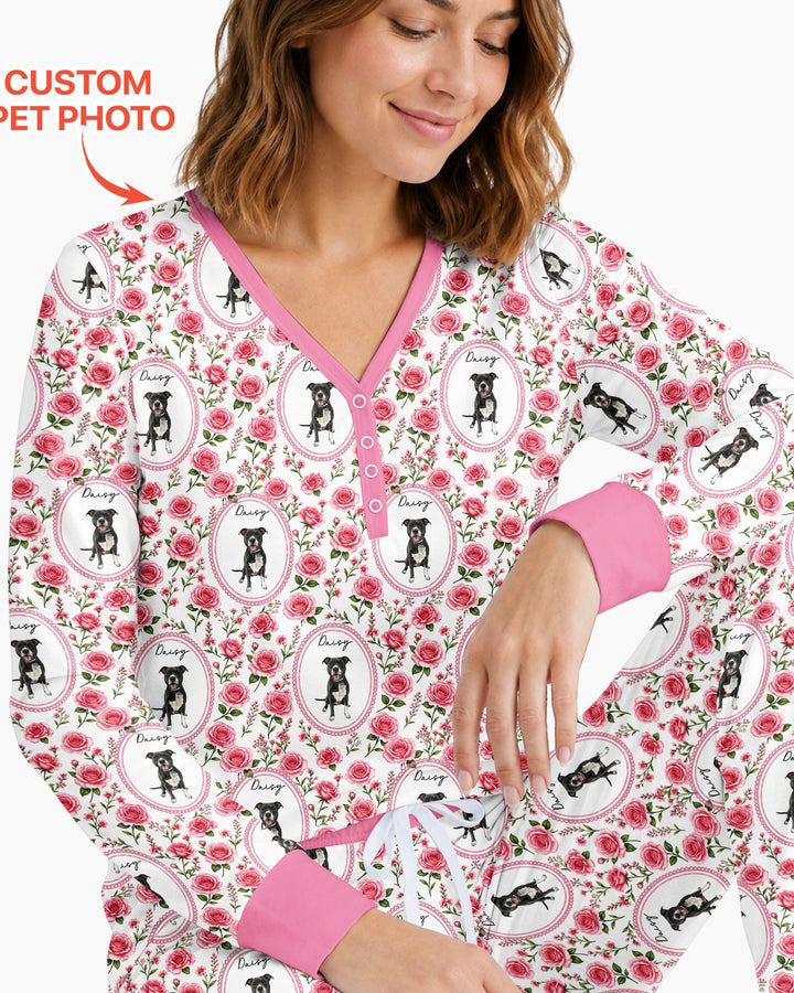 Custom Pet Photo Flower Garden Bamboo Women Pajama Set