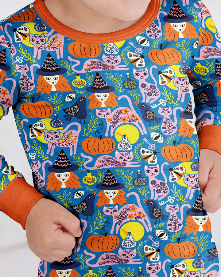 Whimsical Witch Cats Bamboo Two Piece Long Sleeve Pajama Set