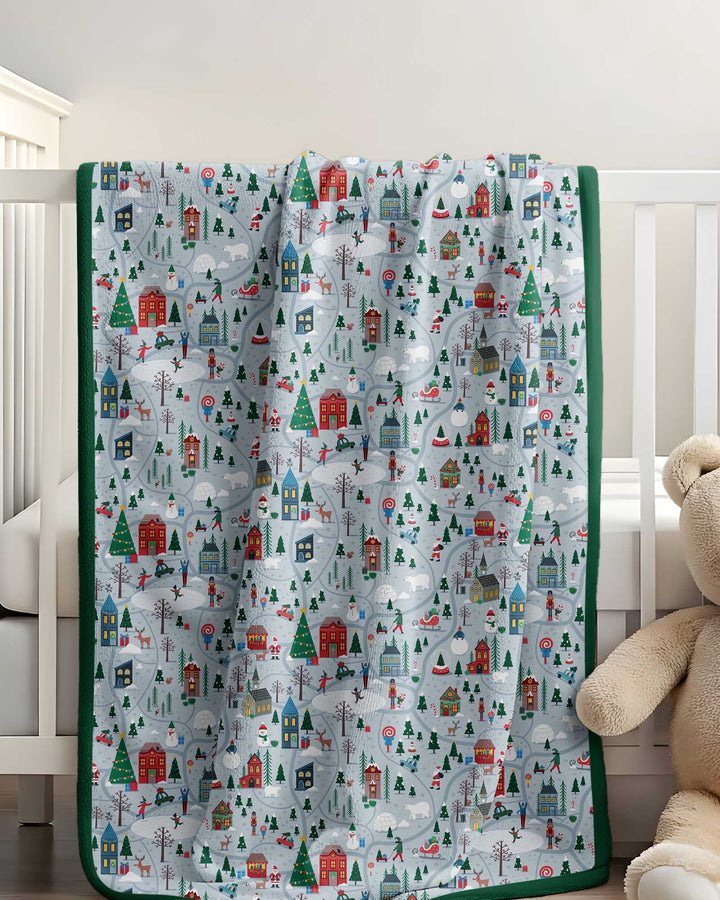 Snowy Christmas Village Map Bamboo Blanket