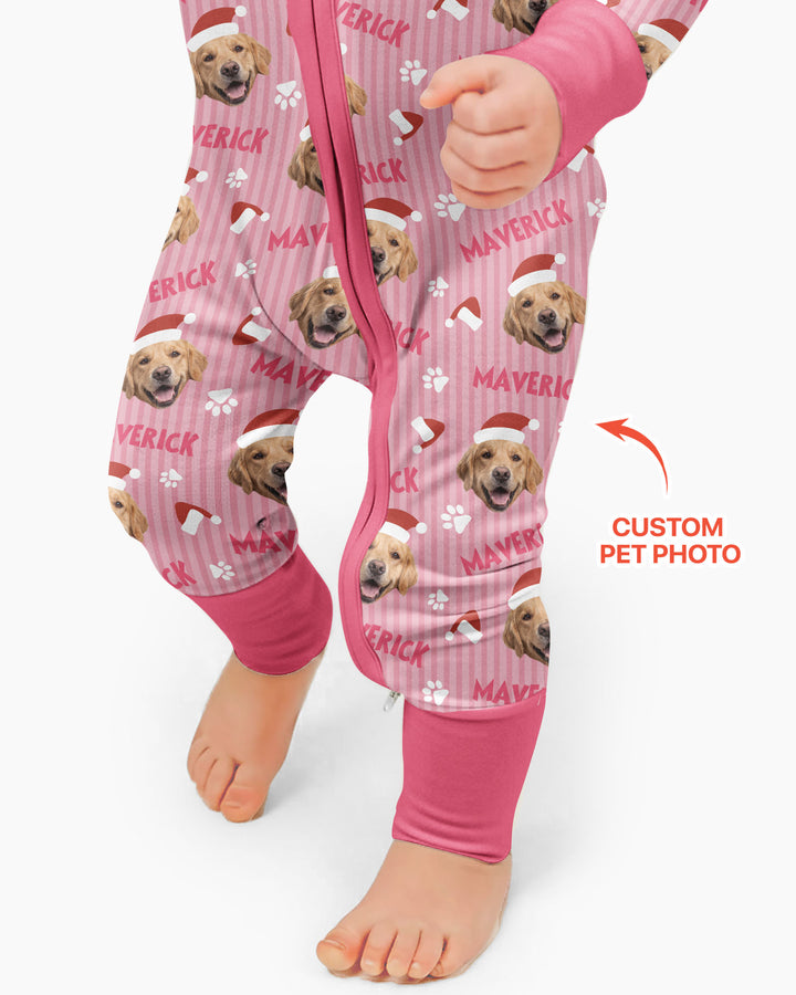 Custom Pet Photo Christmas Paws Stripe Bamboo Convertible Zippy
