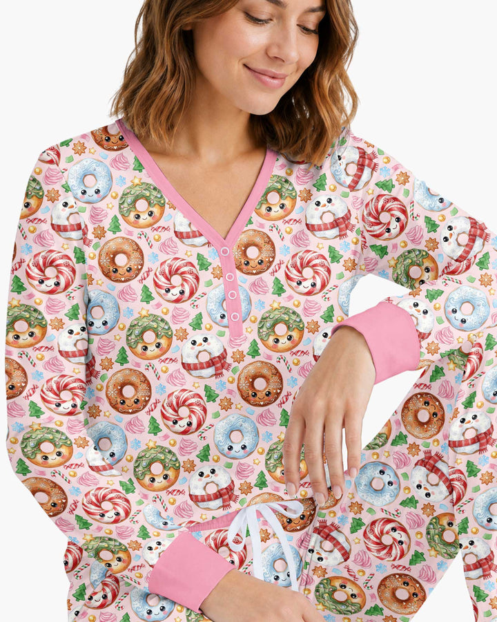 Kawaii Christmas Donuts Bamboo Women Pajama Set