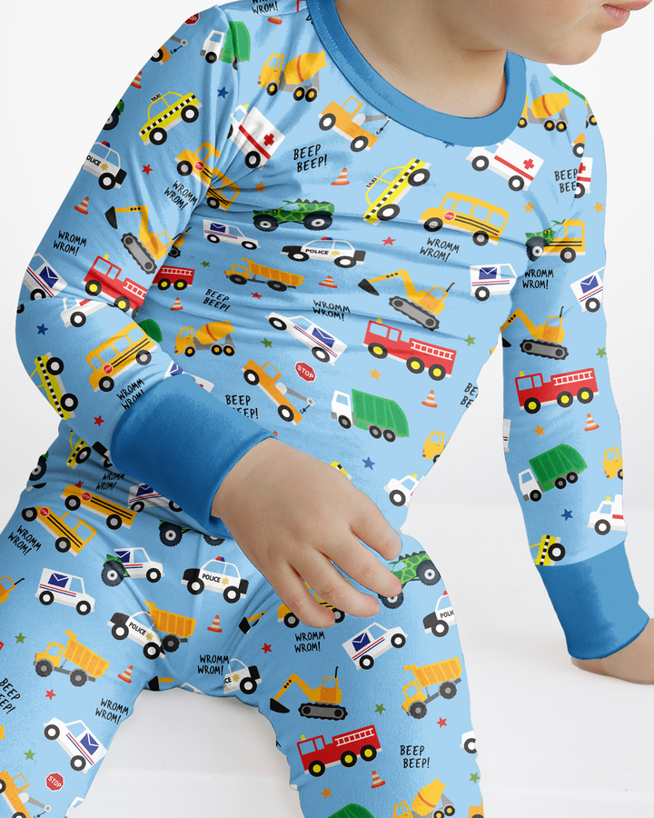 Lots Of Trucks Bamboo Two Piece Long Sleeve Pajama Set