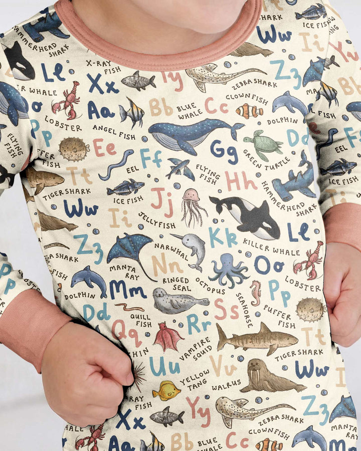 Ocean Animal Alphabet Bamboo Two Piece Long Sleeve Pajama Set