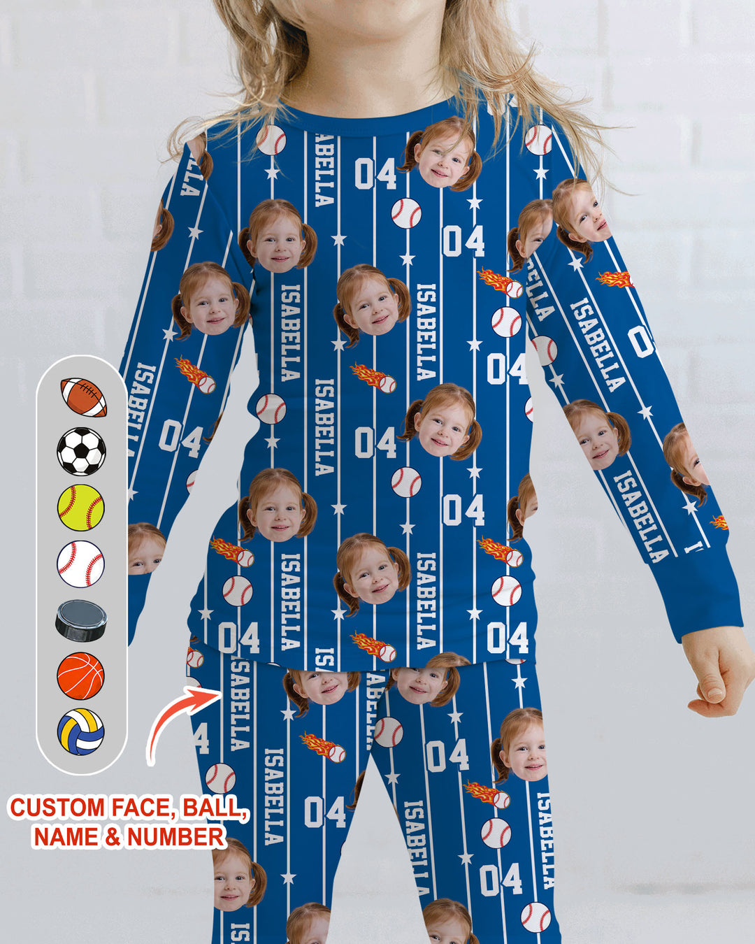 Custom Photo Name & Number For Baseball, Softball, Soccer, Football Lover Bamboo Two Piece Long Sleeve Pajama Set