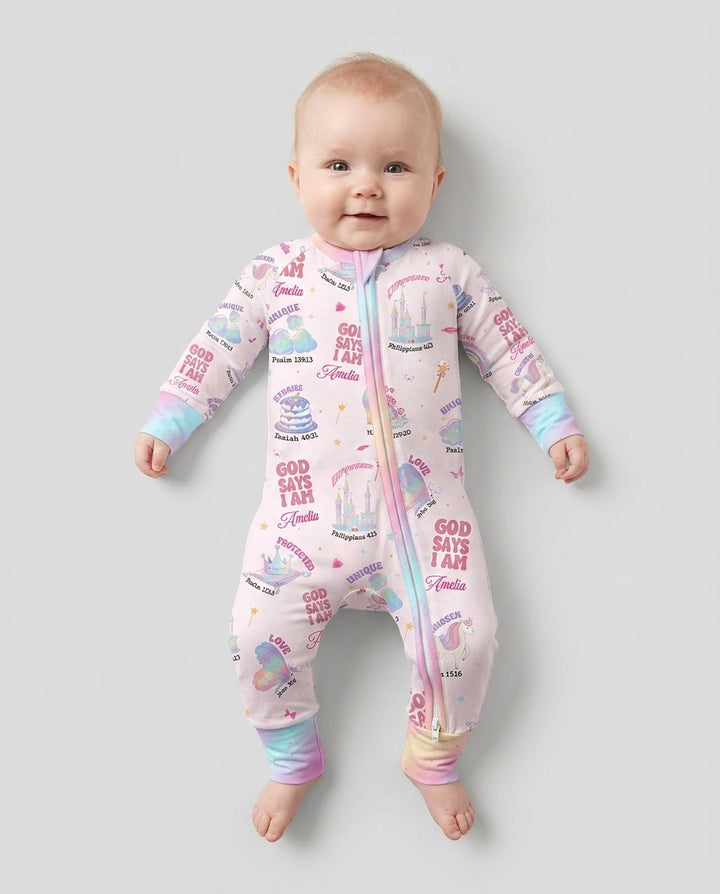God Says I Am Custom Name - Dreamy Princess Bamboo Convertible Zippy