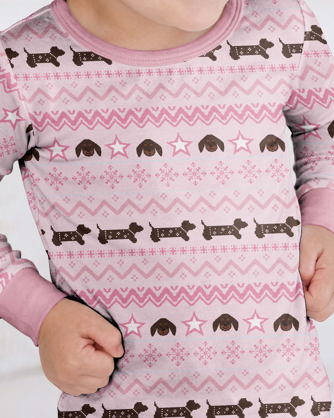 Dachshund Winter Fair Isle Bamboo Two Piece Long Sleeve Pajama Set