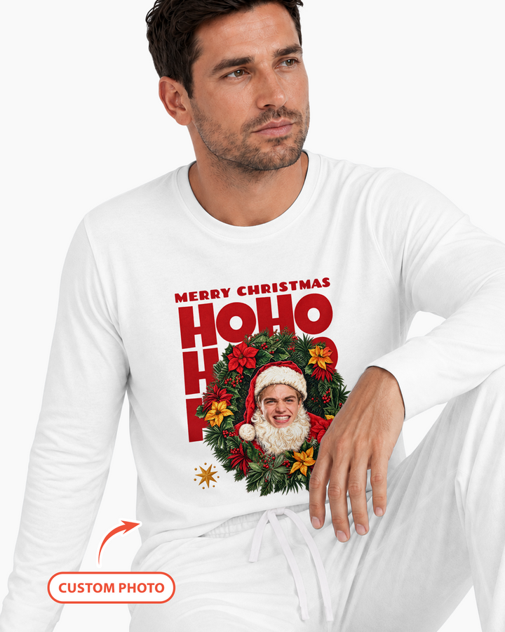 Personalized Photo Christmas Santa Bamboo Men's Pajama Set