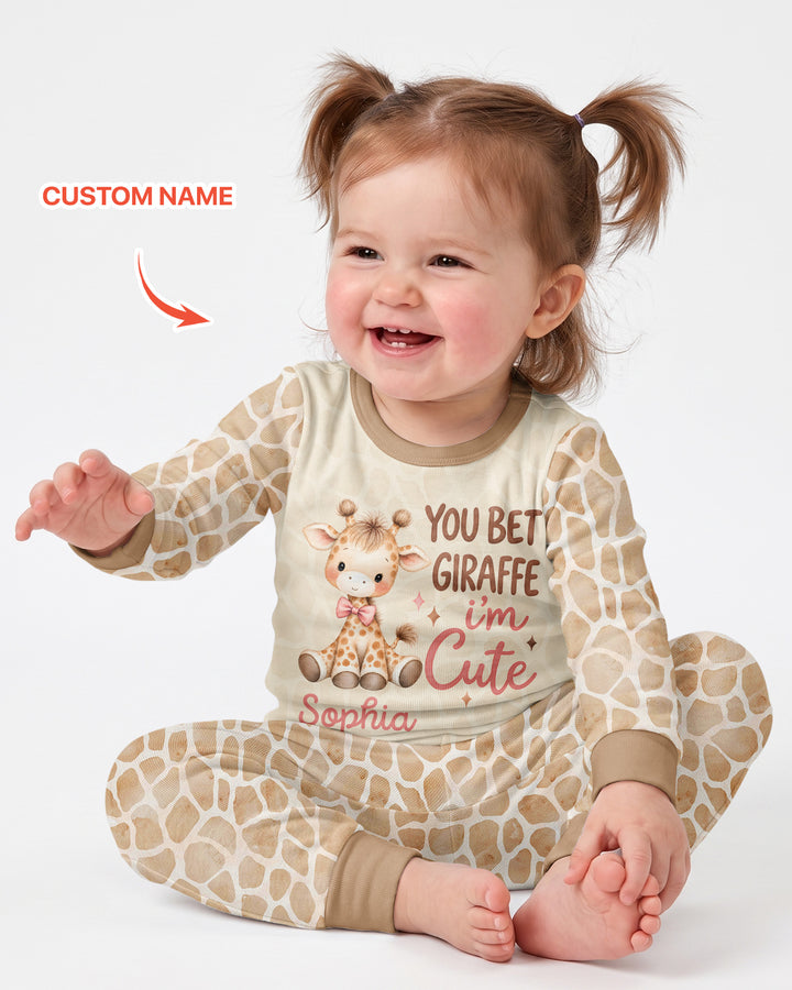 Personalized You Bet Giraffe I'm Cute Bamboo Two Piece Long Sleeve Pajama Set