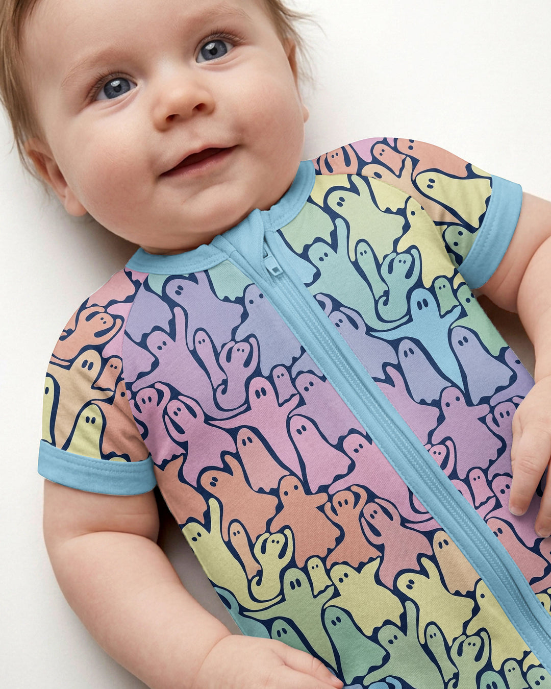 Pastel Rainbow Ghost Halloween Bamboo Shorty Zippy