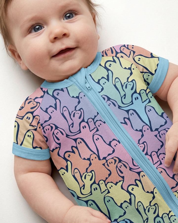 Pastel Rainbow Ghost Halloween Bamboo Shorty Zippy