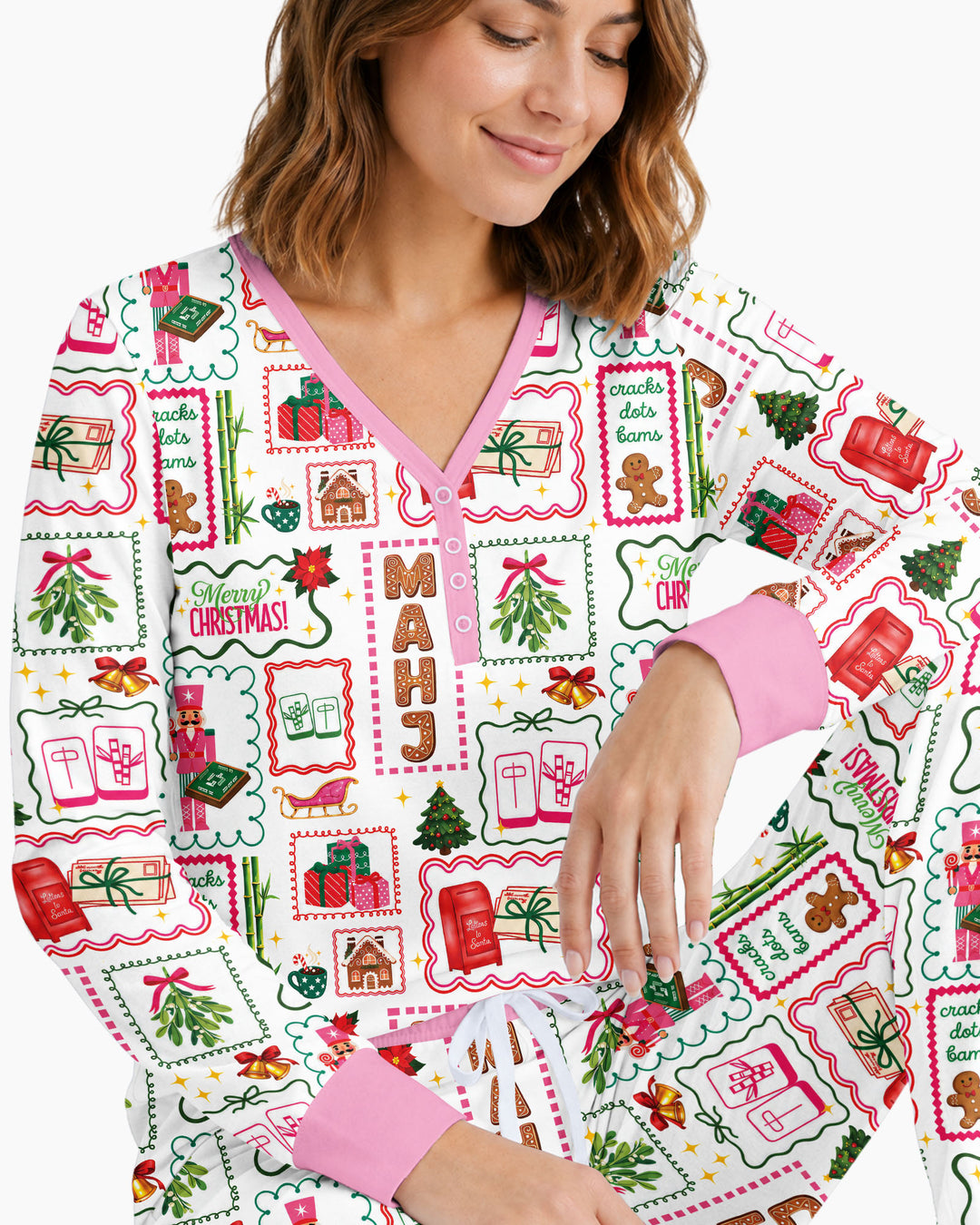 Preppy Christmas Mahjong Bamboo Women Pajama Set
