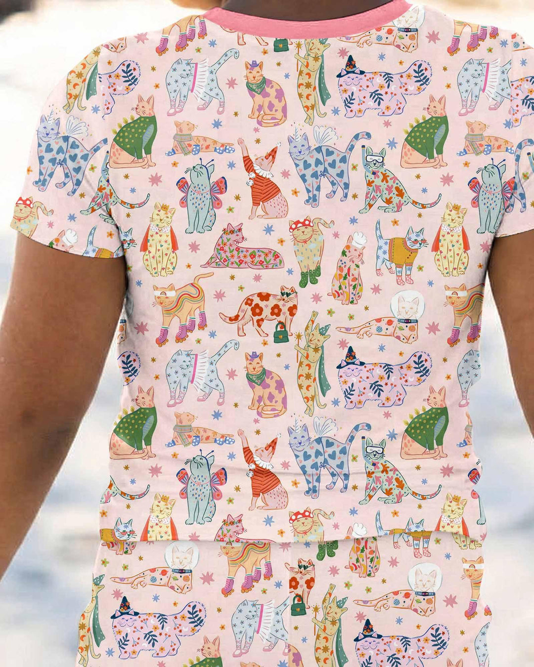 Whimsical Cat Parade Two Piece Short Sleeve Pajama Set