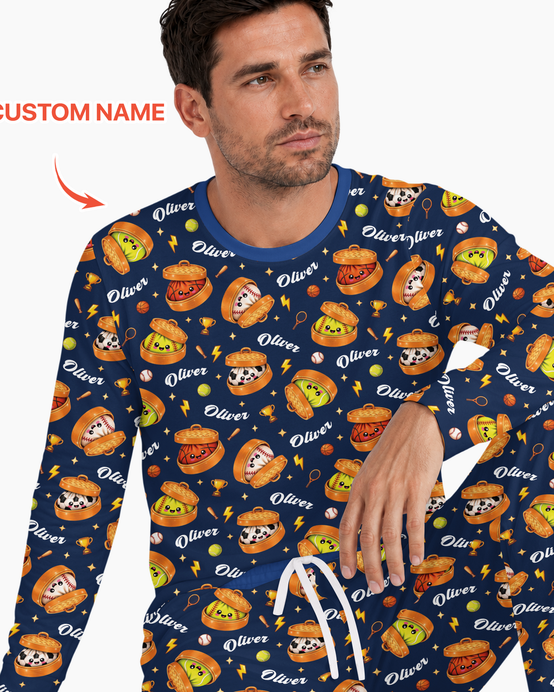 Custom Name Sports Dumpling Bamboo Men's Pajama Set