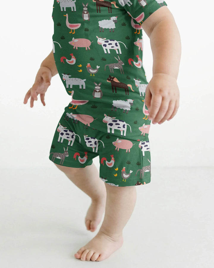 Green Farm Animals Bamboo Two Piece Short Sleeve Shorts Pajama Set