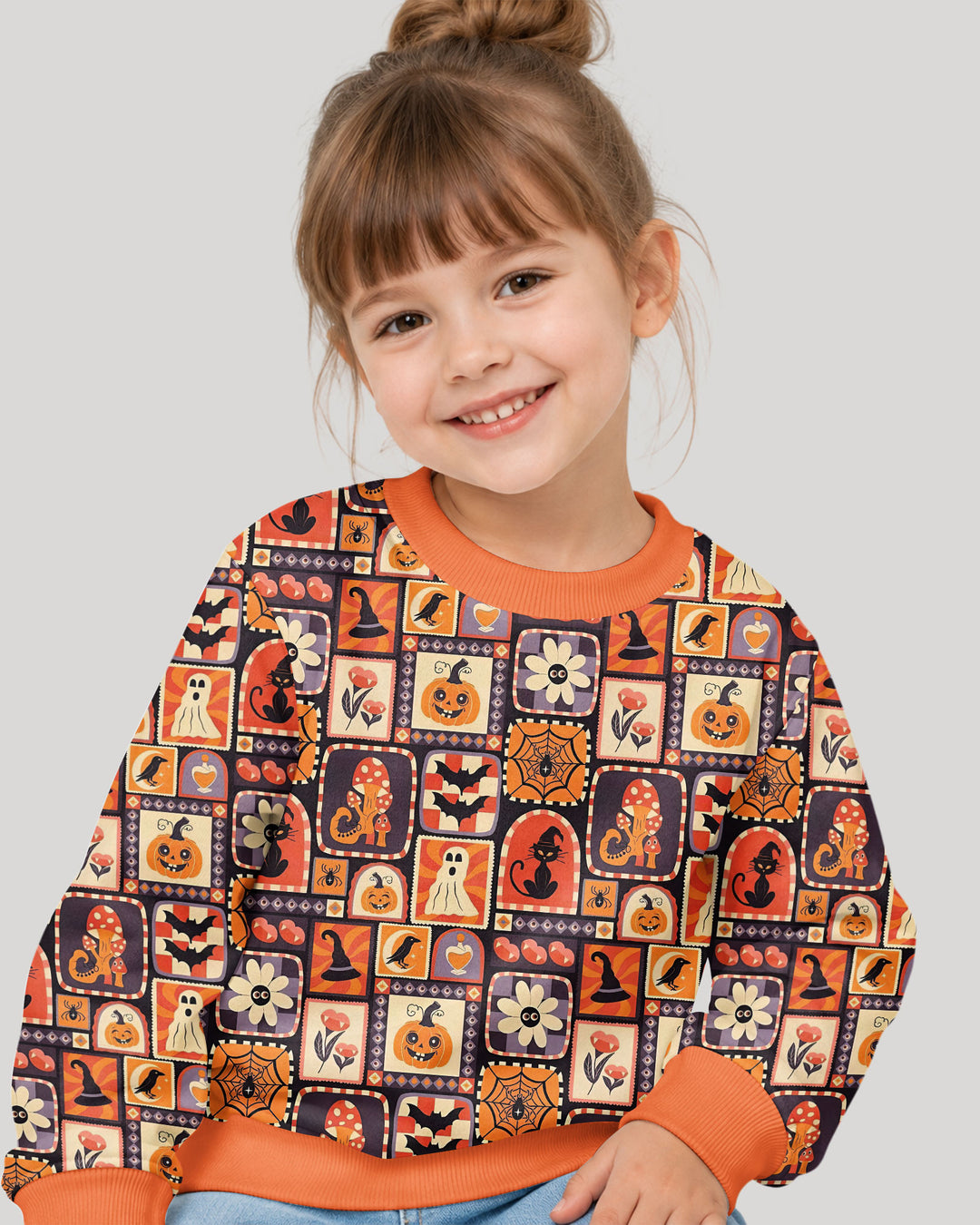 Retro Halloween Patchwork Icons Bamboo Crewneck Sweatshirt