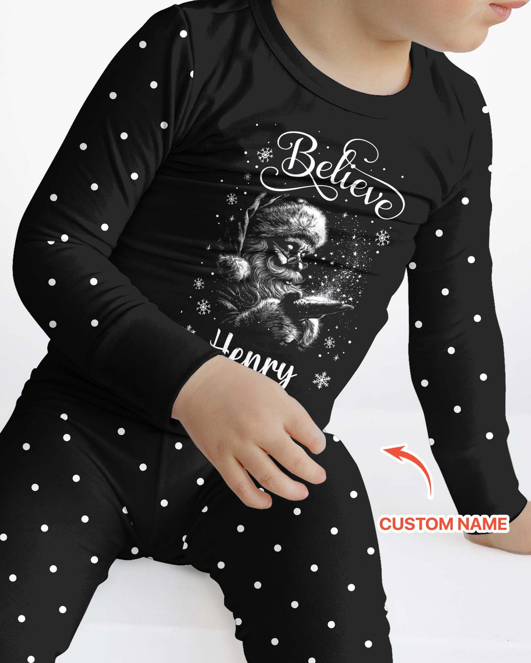 Custom Name Vintage Believe Santa Bamboo Two Piece Long Sleeve Pajama Set