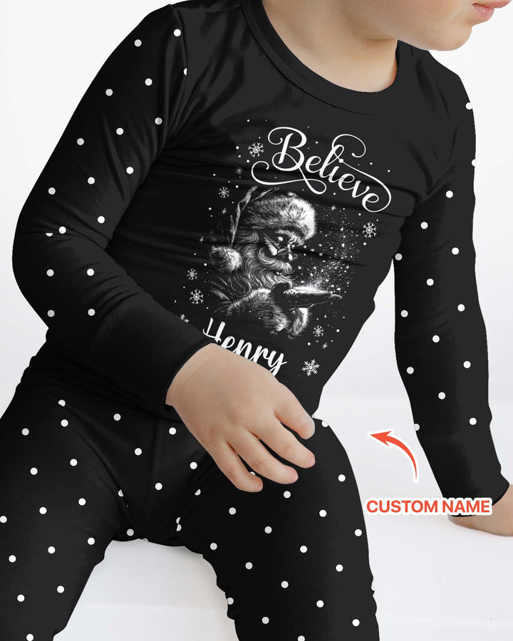 Custom Name Vintage Believe Santa Bamboo Two Piece Long Sleeve Pajama Set