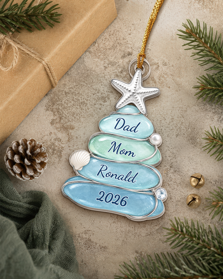 Beach Family Christmas- Acrylic Ornament, Christmas Tree 2026