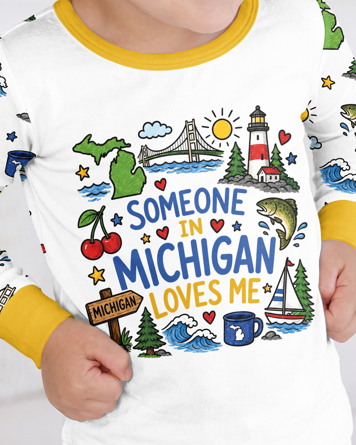 Someone in Michigan Loves Me Bamboo Two Piece Long Sleeve Pajama Set
