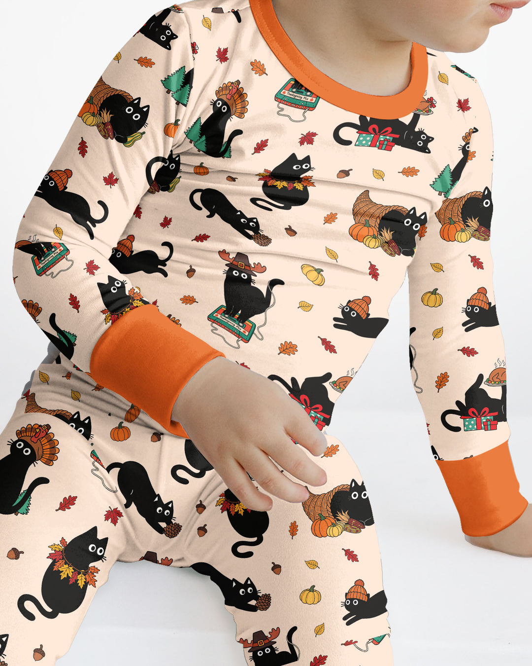 Cozy Cat On Thanksgiving Bamboo Two Piece Long Sleeve Pajama Set