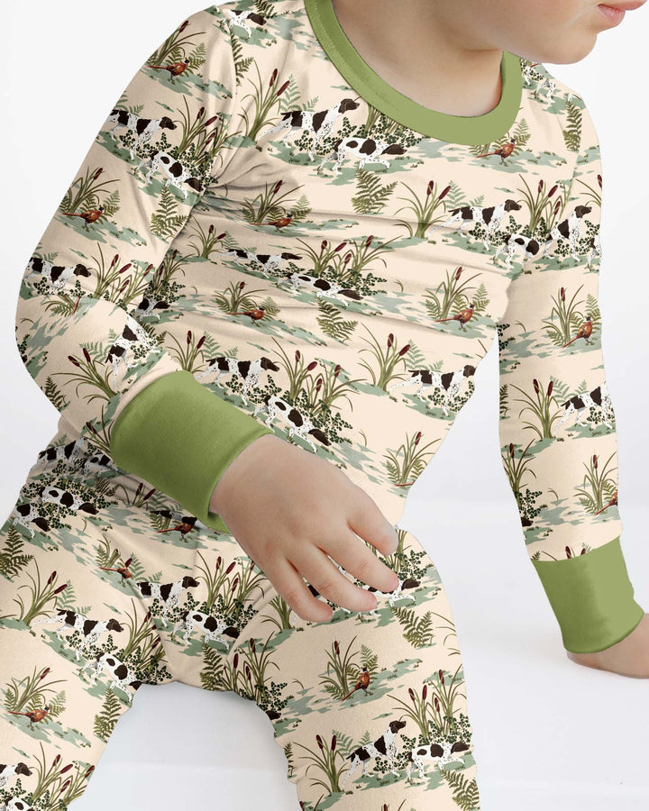 Vintage Pheasant & Hunting Dog Field Family Matching Bamboo Two Piece Long Sleeve Pajama Set