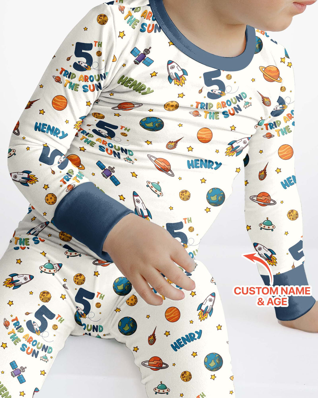 Birthday Trip Around The Sun Custom Name & Age Bamboo Two Piece Long Sleeve Pajama Set