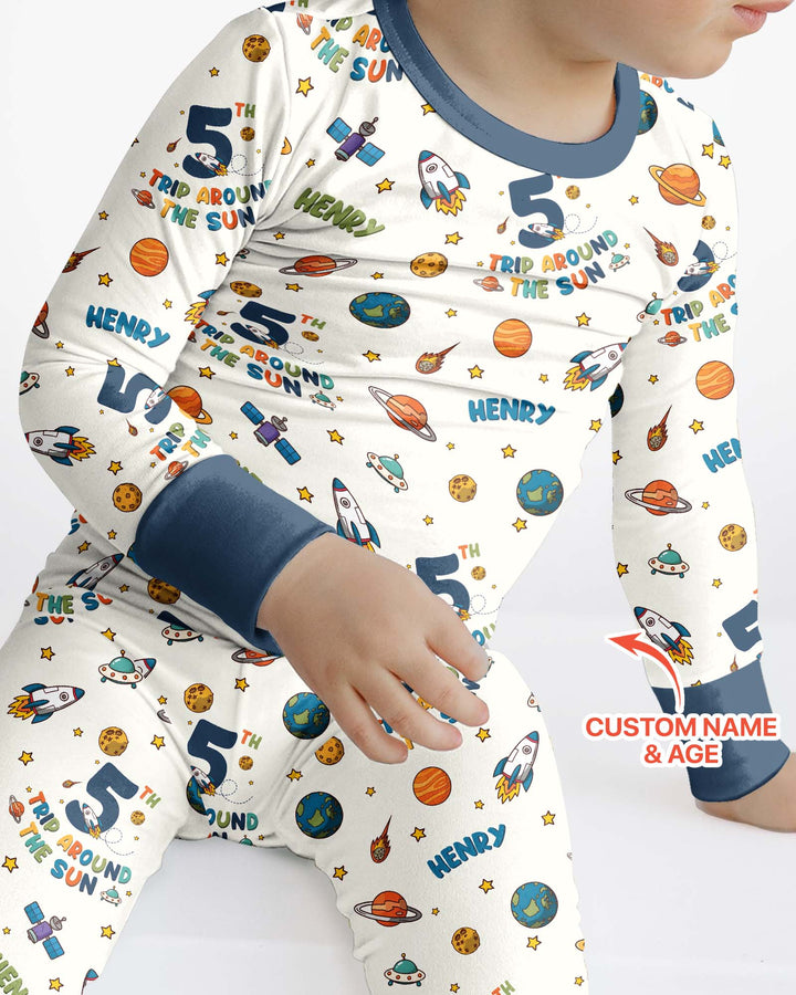 Birthday Trip Around The Sun Custom Name & Age Bamboo Two Piece Long Sleeve Pajama Set