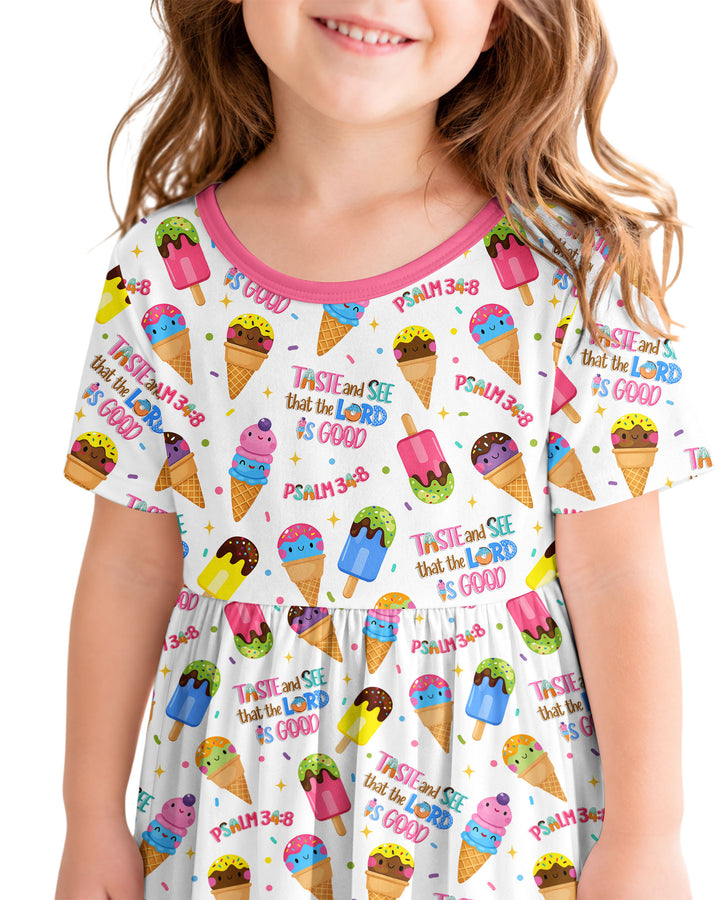 Jesus Summer Ice Cream Taste and See That The Lord Is Good Bamboo Twirl Dress