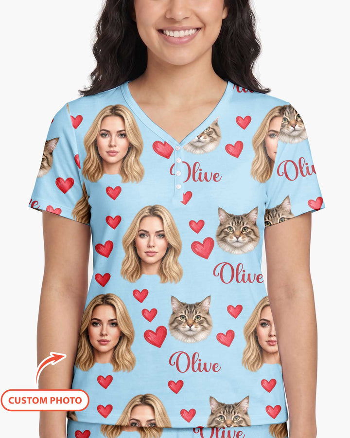 Custom Face Family Matching Bamboo Women Short Sleeve Short Pajama Set