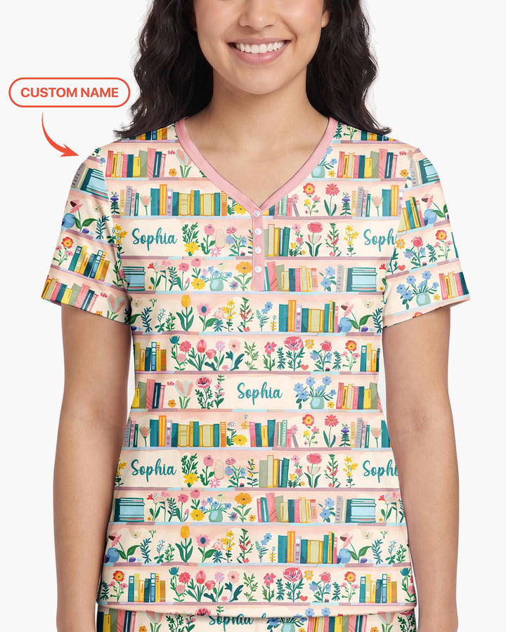 Personalized Book Lover Bamboo Women Short Sleeve Short Pajama Set
