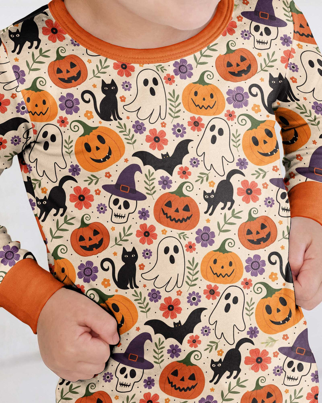 Spooky Halloween Floral Delight Bamboo Two Piece Long Sleeve Pajama Set