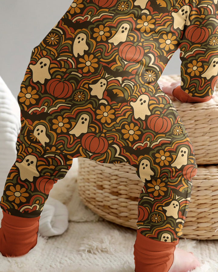 Retro Halloween Ghost Pumpkin Floral Bamboo Convertible Zippy
