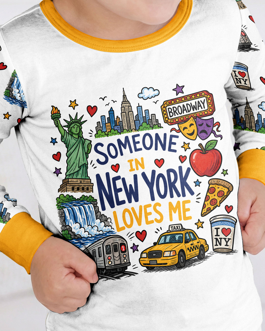 Someone in New York Loves Me Bamboo Two Piece Long Sleeve Pajama Set (A)