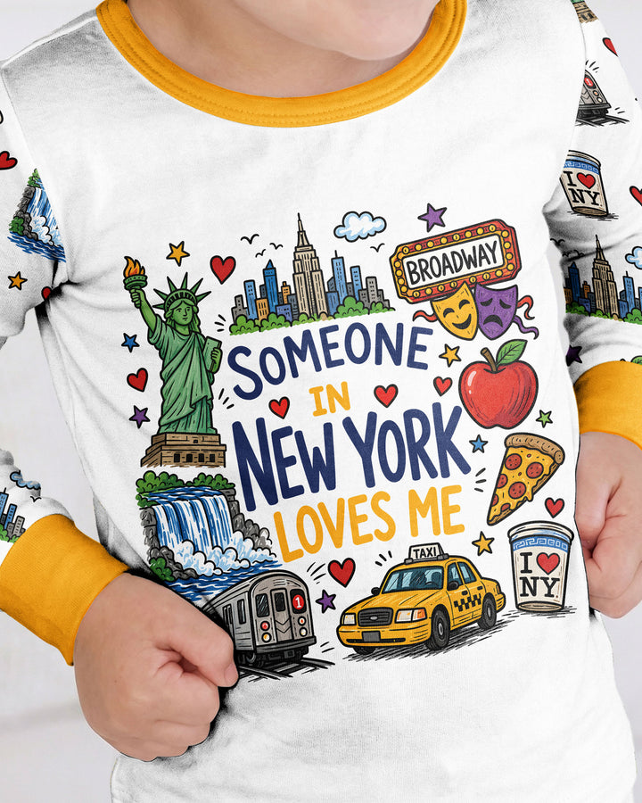 Someone in New York Loves Me Bamboo Two Piece Long Sleeve Pajama Set (A)