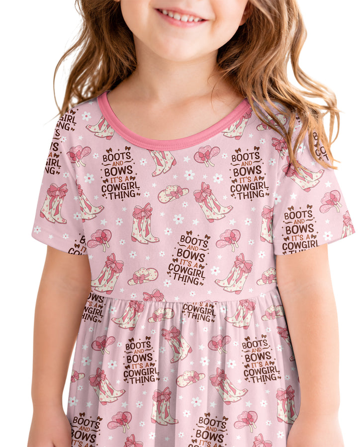 Western Cowgirl Boots And Bows Bamboo Twirl Dress