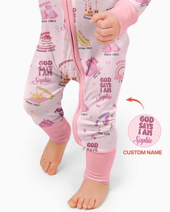 God Says I Am Custom Name - Dreamy Princess Bamboo Convertible Zippy