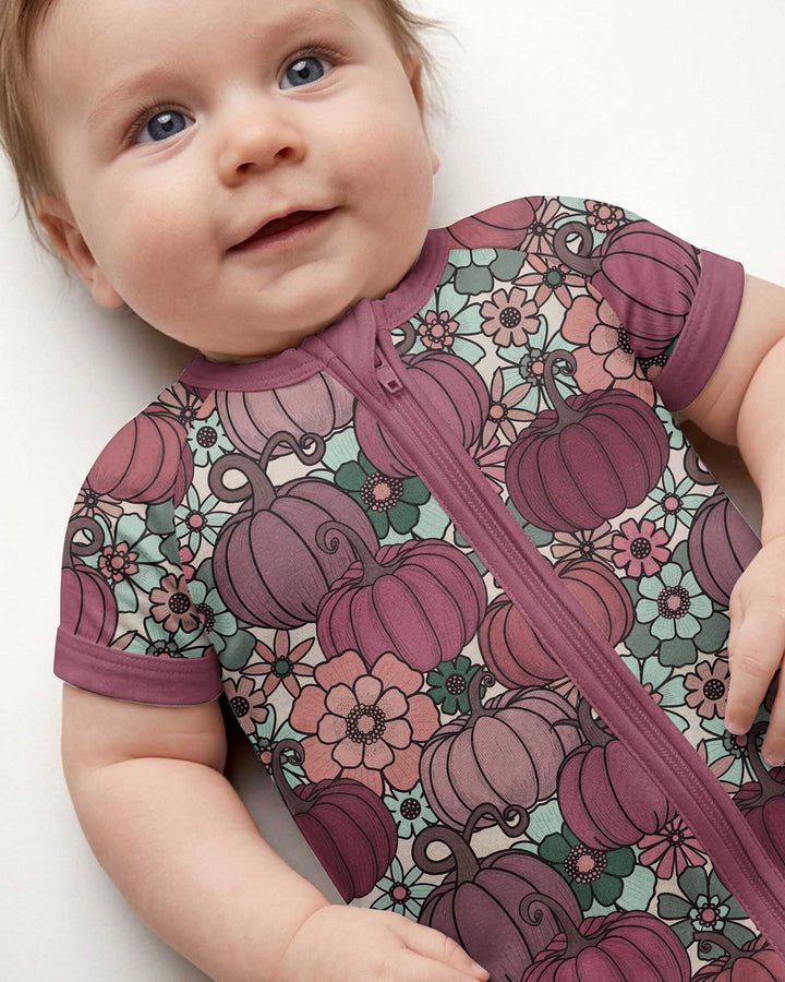 Retro Floral Pumpkin Patch Bamboo Shorty Zippy