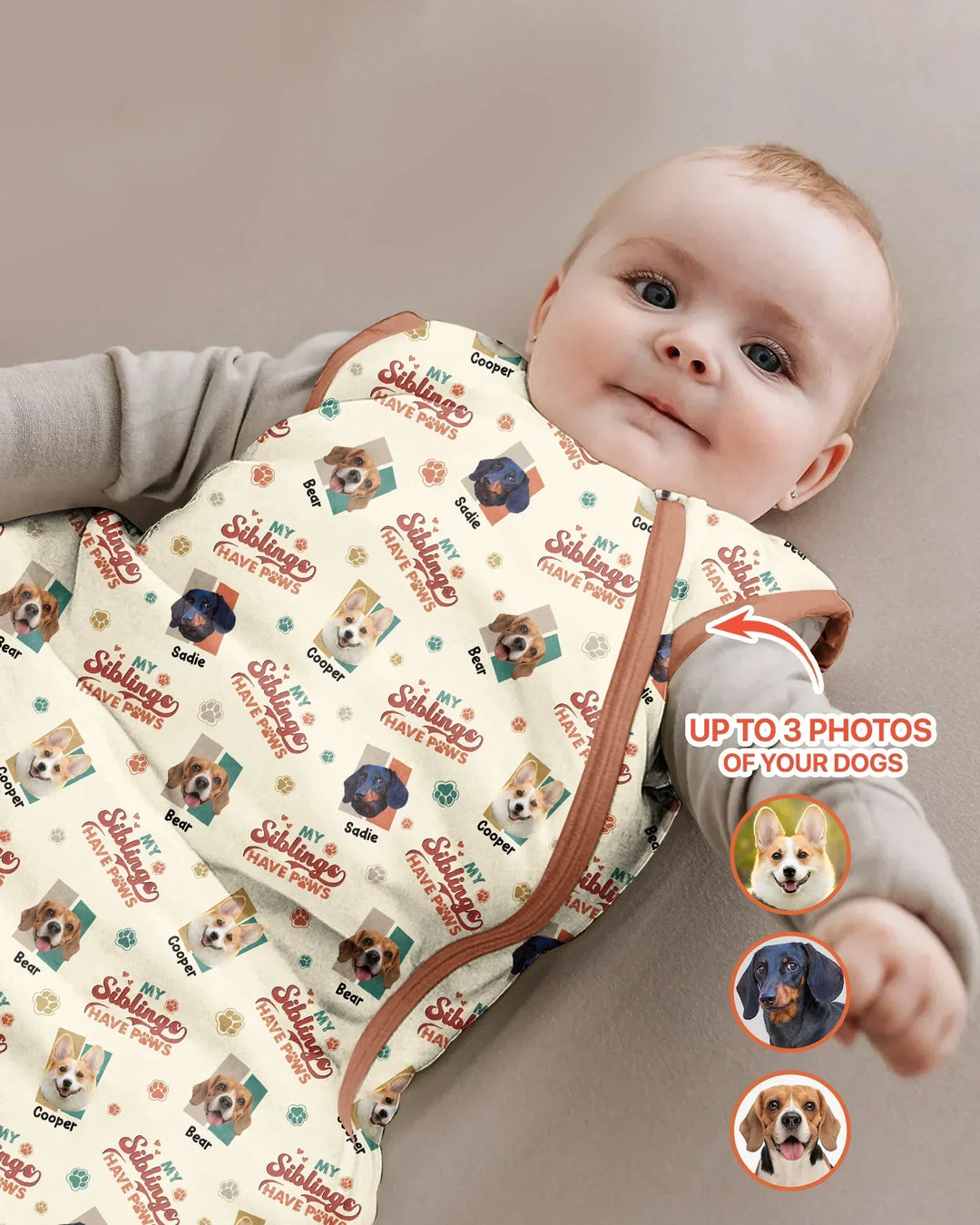 Custom Dog Photos "My Siblings Have Paws" Bamboo Sleep Bag