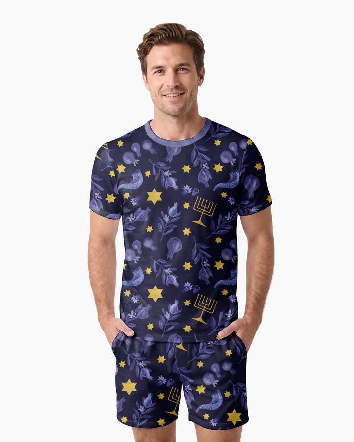 Rosh Hashanah Night Family Matching Bamboo Men Short Sleeve Short Pajama Set