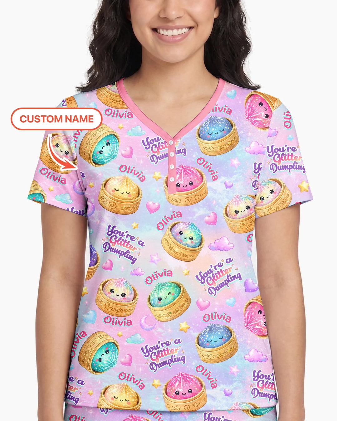 Custom Name You're A Glitter Dumpling Bamboo Women Short Sleeve Short Pajama Set