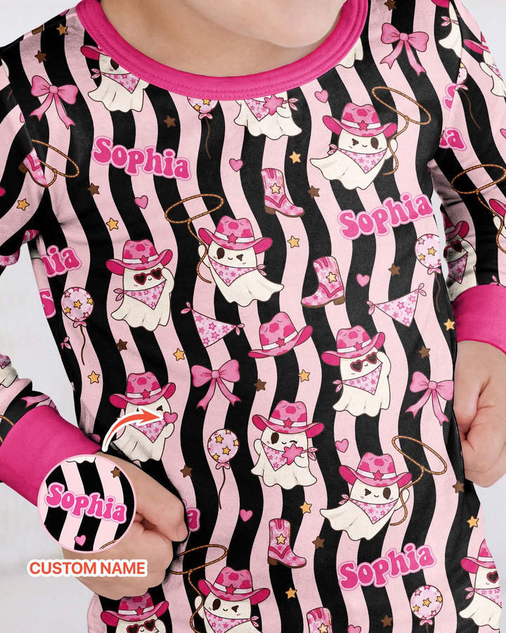 Pink Cowgirl Ghost Halloween Bamboo Two Piece Long Sleeve Pajama Set